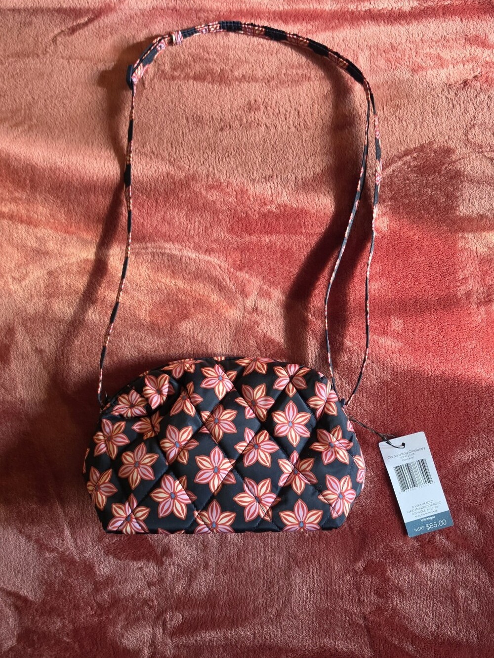 Vera Bradley Quilted Floral Crossbody Bag in Navy and Coral